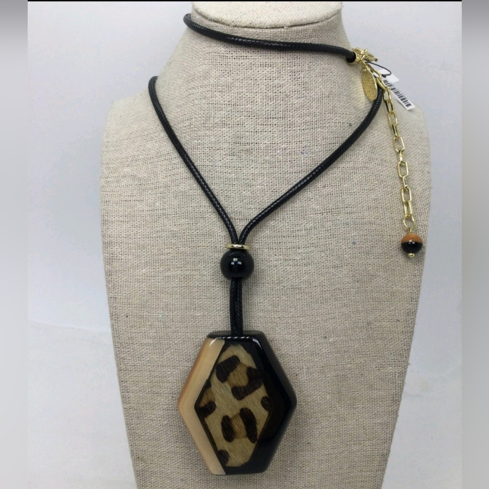 Chico's Animal Print Acrylic Pendant Necklace 30" NWT